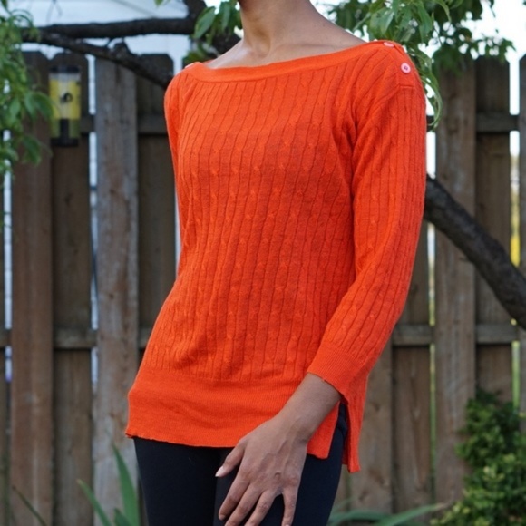 J. Crew Tops - J. Crew Orange Linen Cable knit Sweater L